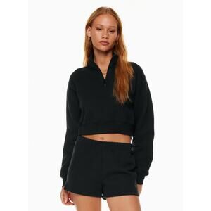 TNA Women's Black Cozy Sweatfleece Perfect 1/4 Zip Cropped Sweatshirt Size XS